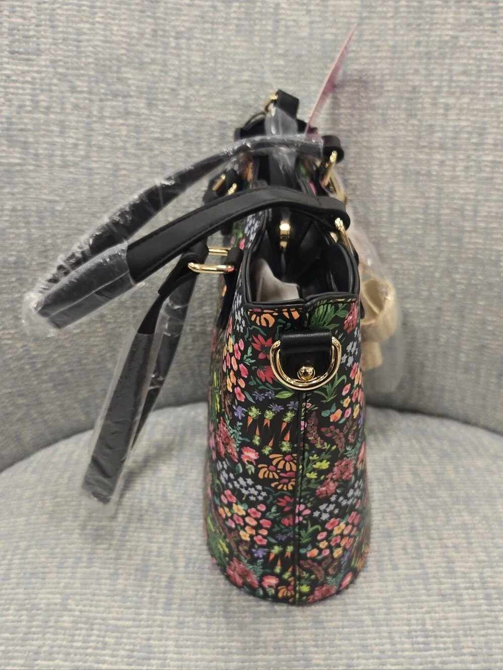 Betsey Johnson Black Floral Mini Tote Handbag